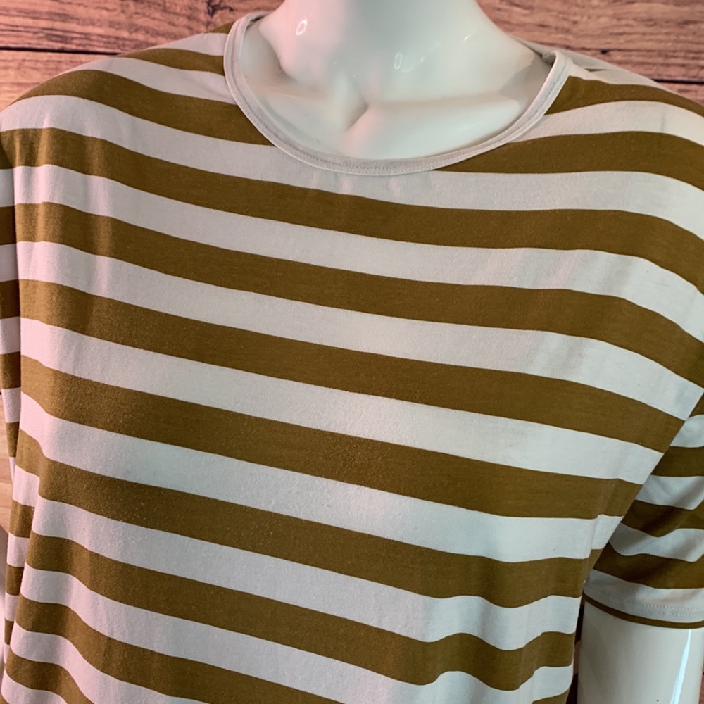 Lularoe Irma tunic loose blouse hi-low shirt XS oversize golden brown stripe - Picture 4 of 15